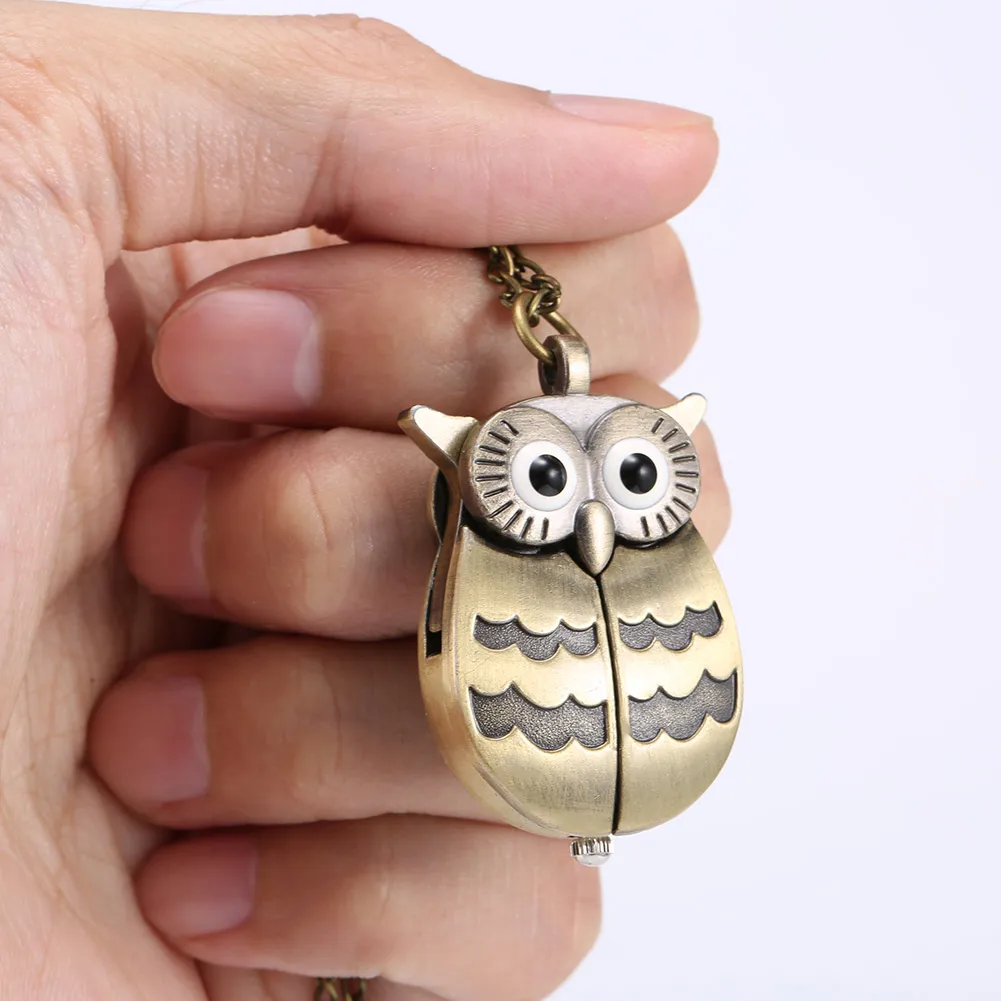 Vintage Owl Shape Clock Pendant Necklace Watch, Unique Gift